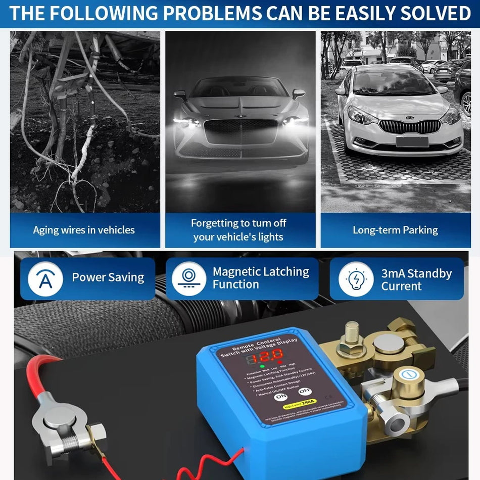 Διακόπτης Κύριος Μπαταρίας Αυτοκινήτου με Τηλεχειριστήριο, Διακόπτης Απενεργοποίησης 240A, Οθόνη LED 12V