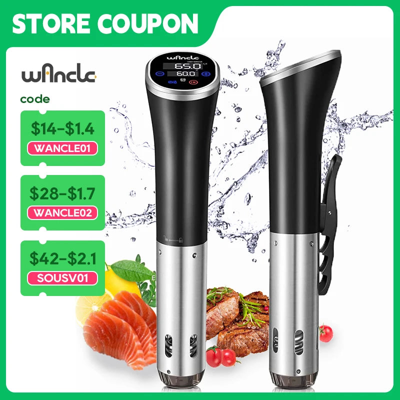 Wancle 1100W Sous Vide Cooker - Precision Immersion Circulator with IPX7 Waterproof LCD Display