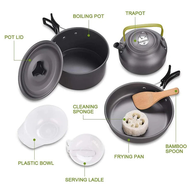 Camping Cookware Kit Outdoor Aluminum Cooking Set Water Kettle Pan Pot Hiking Picnic Tableware Equipment 0.8 Liter Kettle