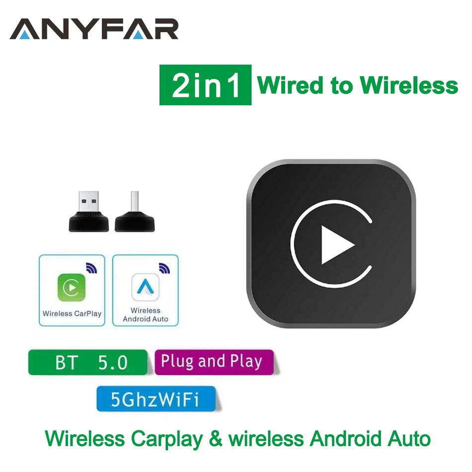 2i1 Mini Trådlös CarPlay-adapter för Trådad CarPlay och Android Auto AI Box