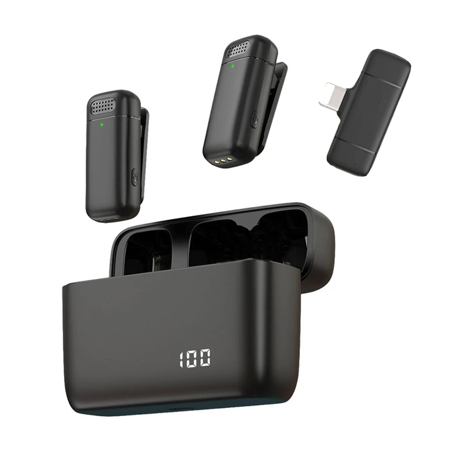 Wireless Lavalier Microphone with Charging Case for iPhone and Android Black For iOS