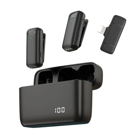 Wireless Lavalier Microphone with Charging Case for iPhone and Android Black For iOS