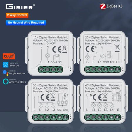 GIRIER ZigBee 3.0 Smart Light Switch Module - No Neutral Wire, Voice and App Control