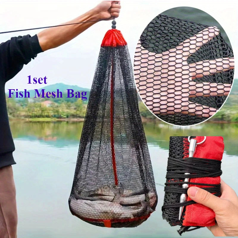 Fishing Mesh Bag - Versatile Live Fish Nets with Storage &amp; Stabilizing Studs