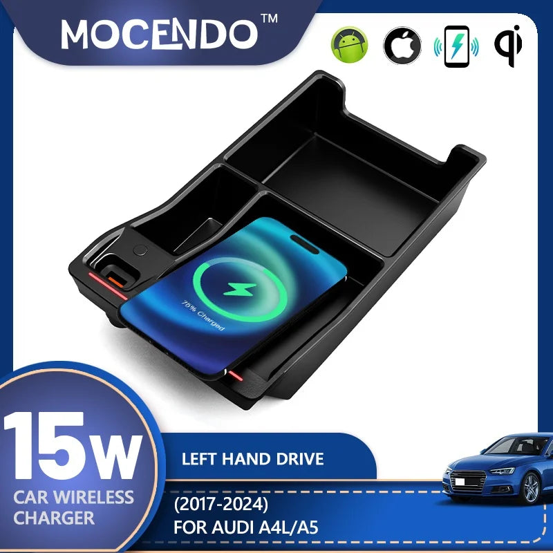 Chargeur de voiture sans fil 15W Qi pour Audi A4L A5 2017-2024 LHD