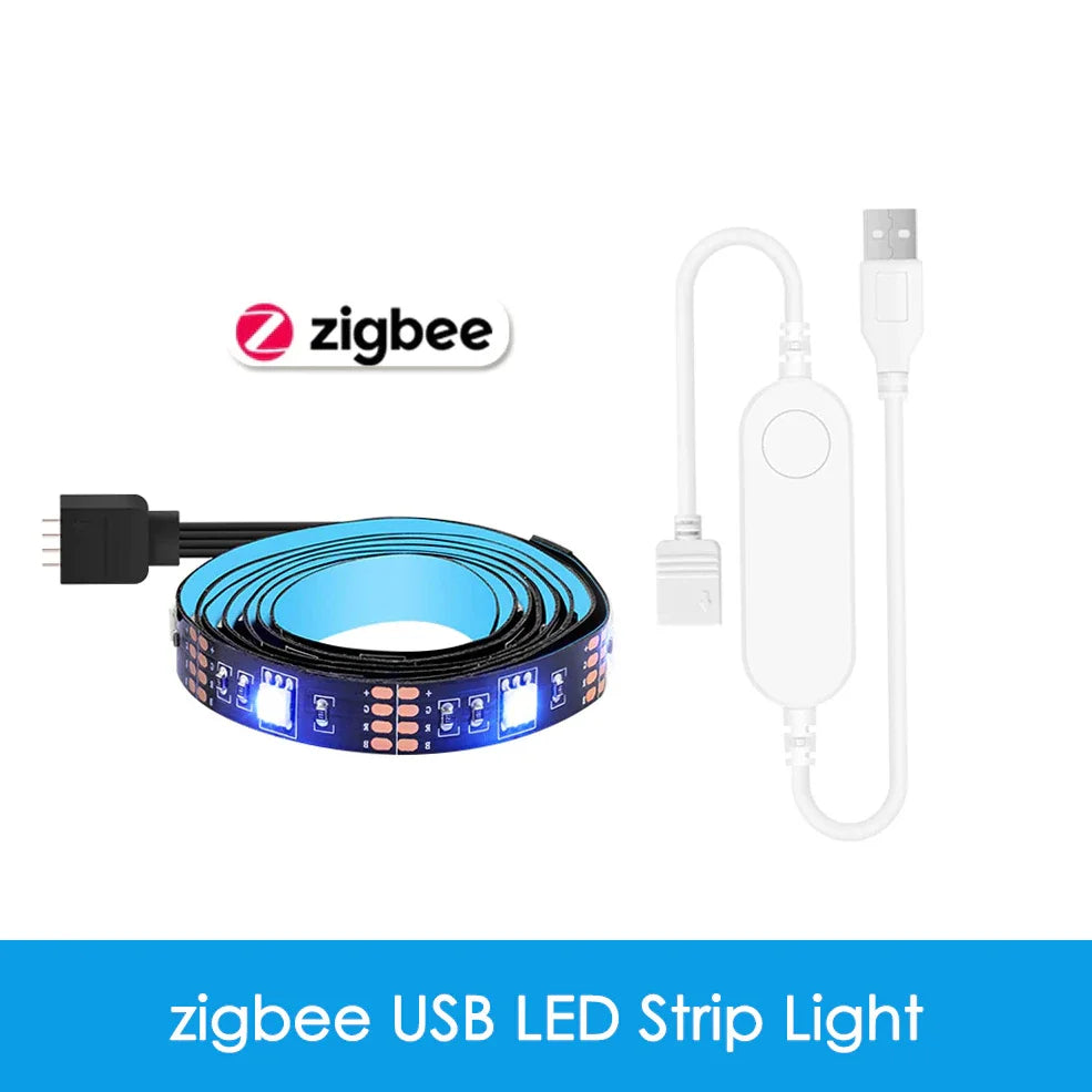 Smart Tuya Zigbee Led Strip Light Wifi USB TV Led Backlight Tape RGB Lights Works with Alexa /Zigbee Hub/Google /Smartthings Zigbee USB Strip / 5 Meter Kit