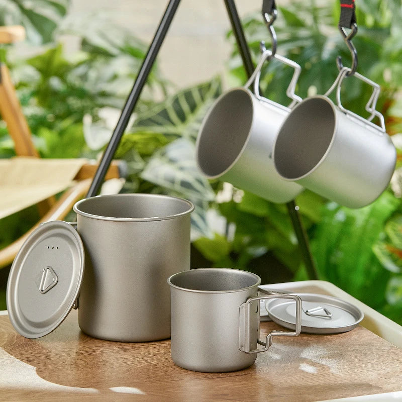 Outdoor Titanium Camping Cup - Foldable Handle Portable