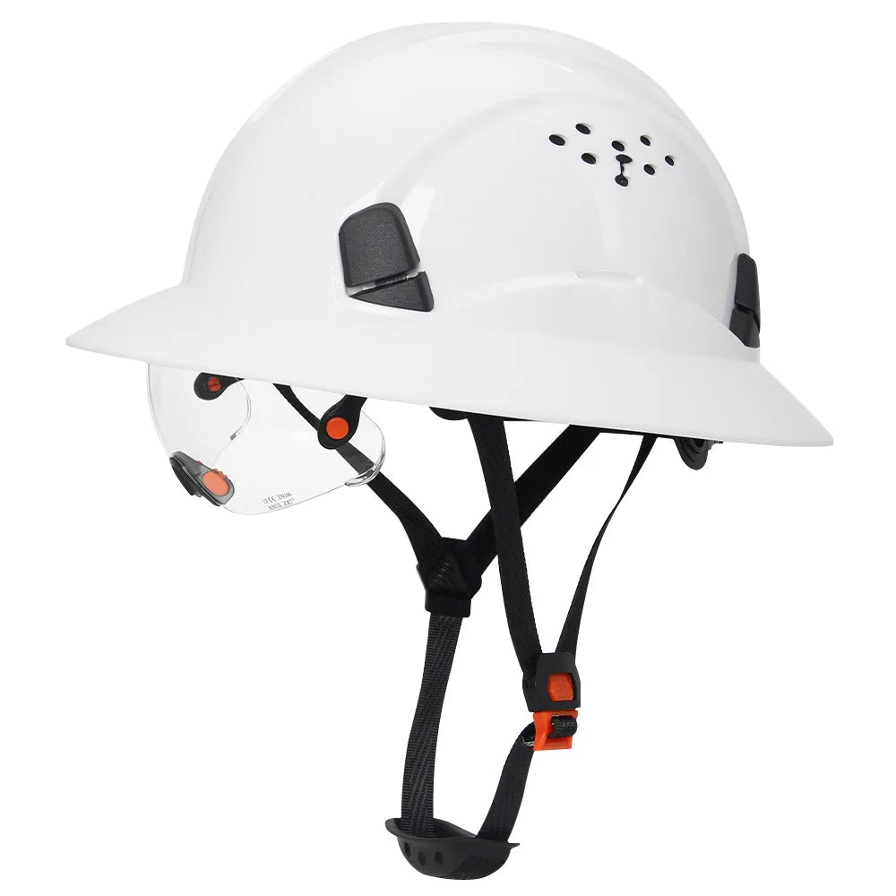 Full Brim Safety Helmet With Goggles &ndash; All Day Comfort White with goggles