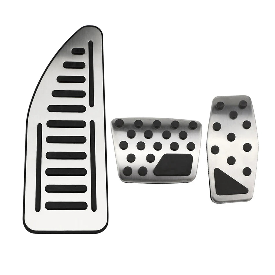Gas And Brake Pedal Covers For Fiat 500X, Jeep Compass, And Renegade In Black With Silver Stainless Steel Rubber Grip