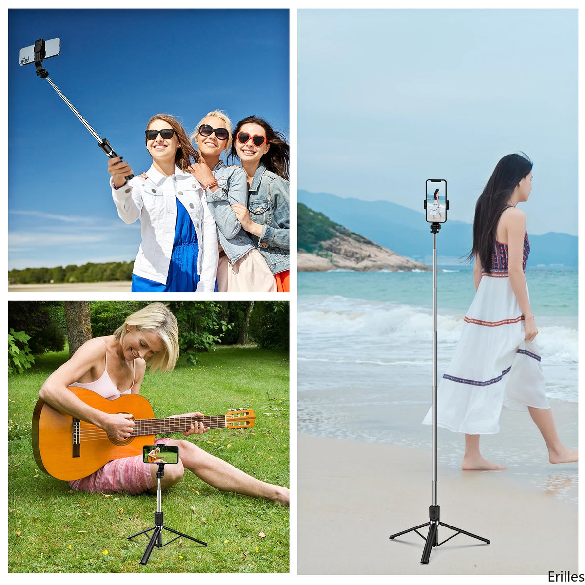 Erilles 1.67M Bluetooth Wireless Selfie Stick Tripod with Fill Light