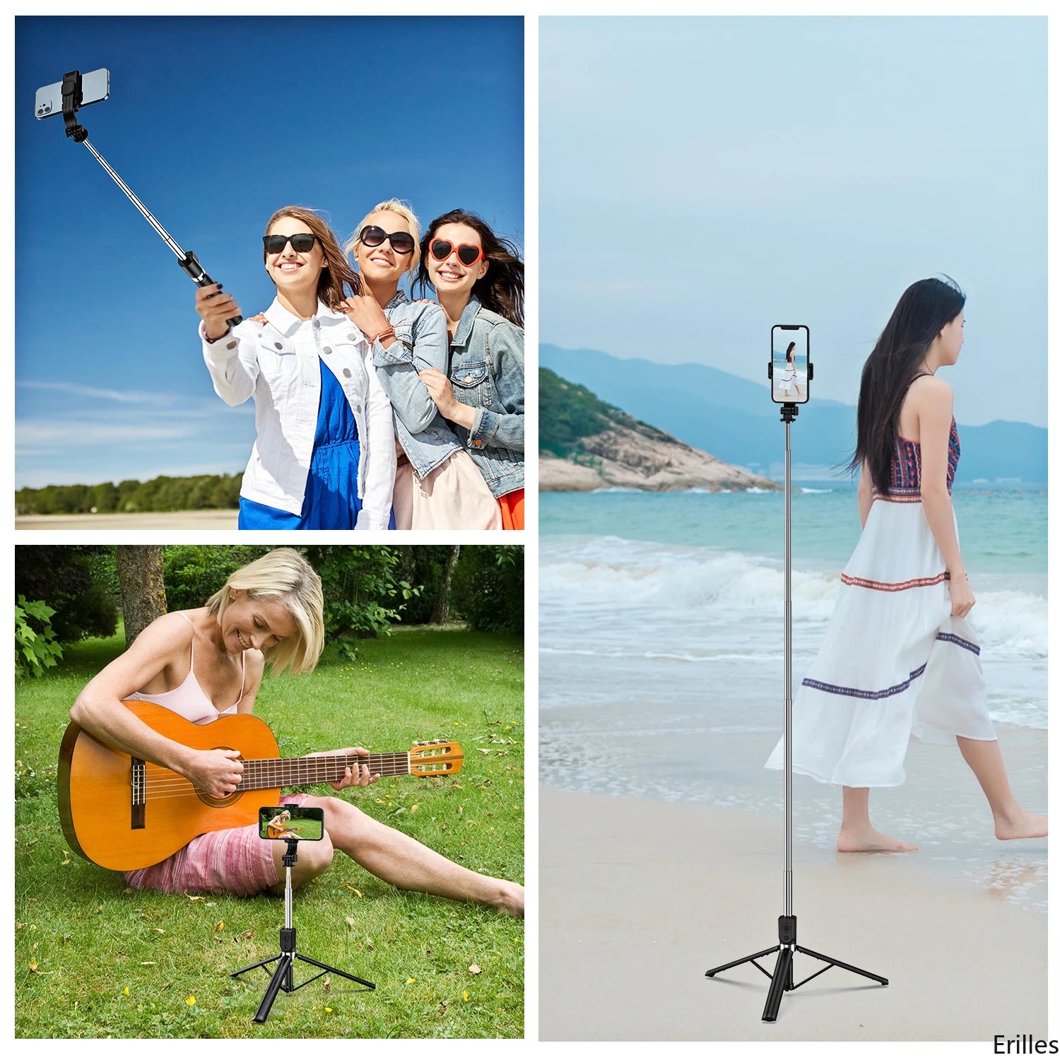 Erilles 1.67M Bluetooth Wireless Selfie Stick Tripod with Fill Light
