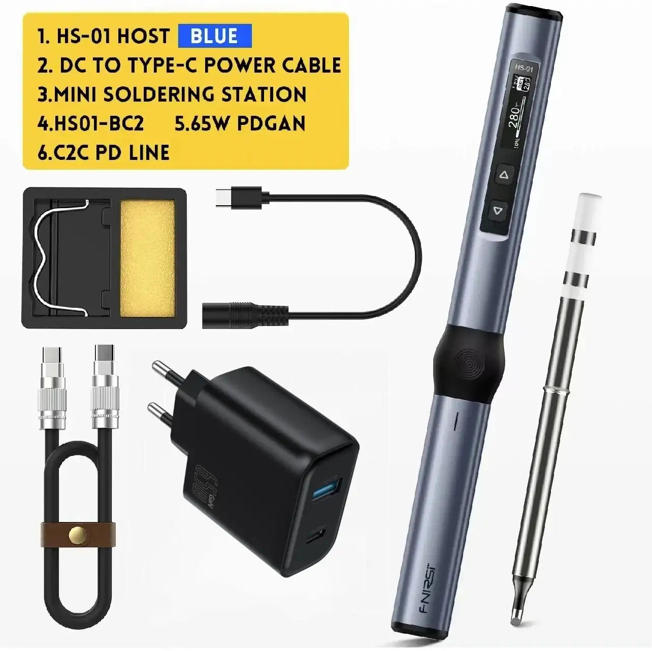 FNIRSI HS-01 Soldering Iron 24V PD 80-420 C Adjustable BU PD 65W Kit