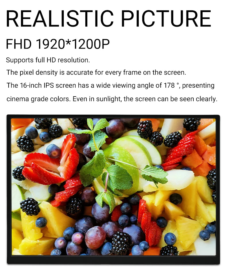 ZSUS 16" Portable Monitor - 1200P IPS Screen for Gaming &amp; Travel