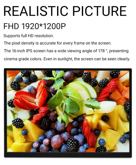 ZSUS 16" Portable Monitor - 1200P IPS Screen for Gaming &amp; Travel