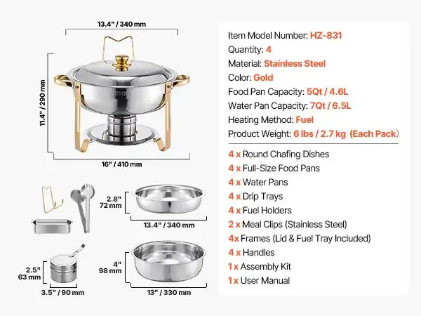 4 Pack Stainless Steel Chafing Dish Set For Party gold / CZECH REPUBLIC