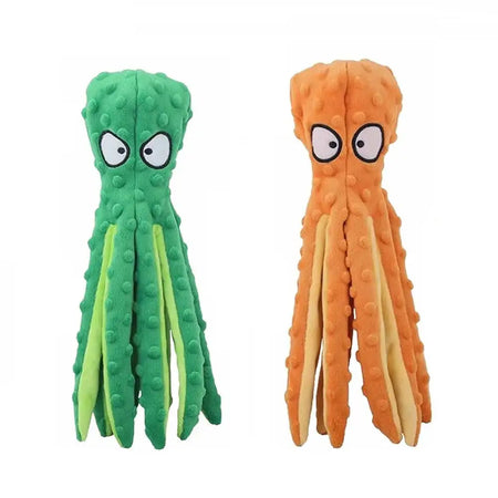 2Pcs Octopus No Stuffing Squeaky Plush Puzzle Dog Toy Green Orange