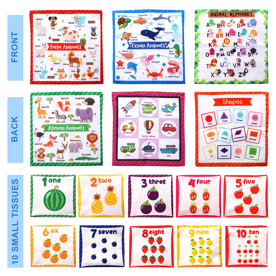 Sensory Montessori Baby Tissue Box Toy 0-18M - Colorful Soft Tissue Pump with Silk Scarves for Toddler Development and Finger Exercise