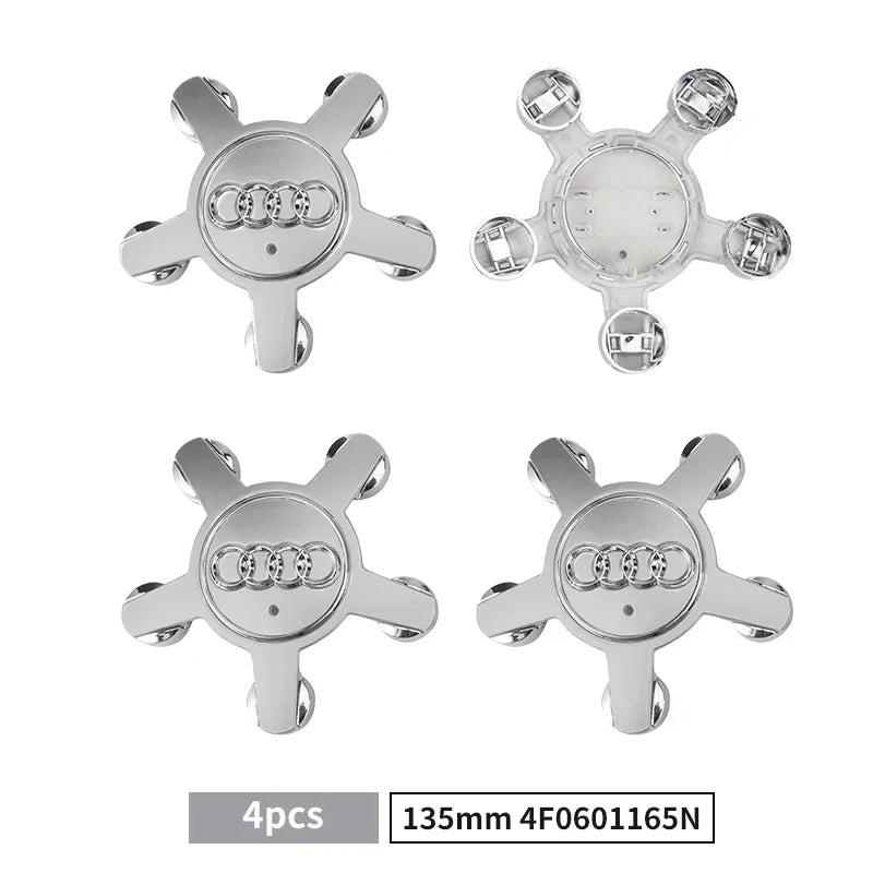 4PCS 135mm Audi Wheel Center Hub Caps Badges 8R0601165 4F0601165N for A1 A3 A4 A5 A6 A7 Q3 Q5 Q7 TT B5 B6 B7 8P 8V 4F0601165N Grey