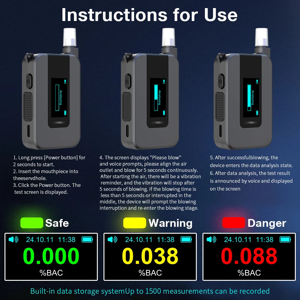 Electrochemical Alcohol Tester &ndash; Rechargeable Digital Breathalyzer
