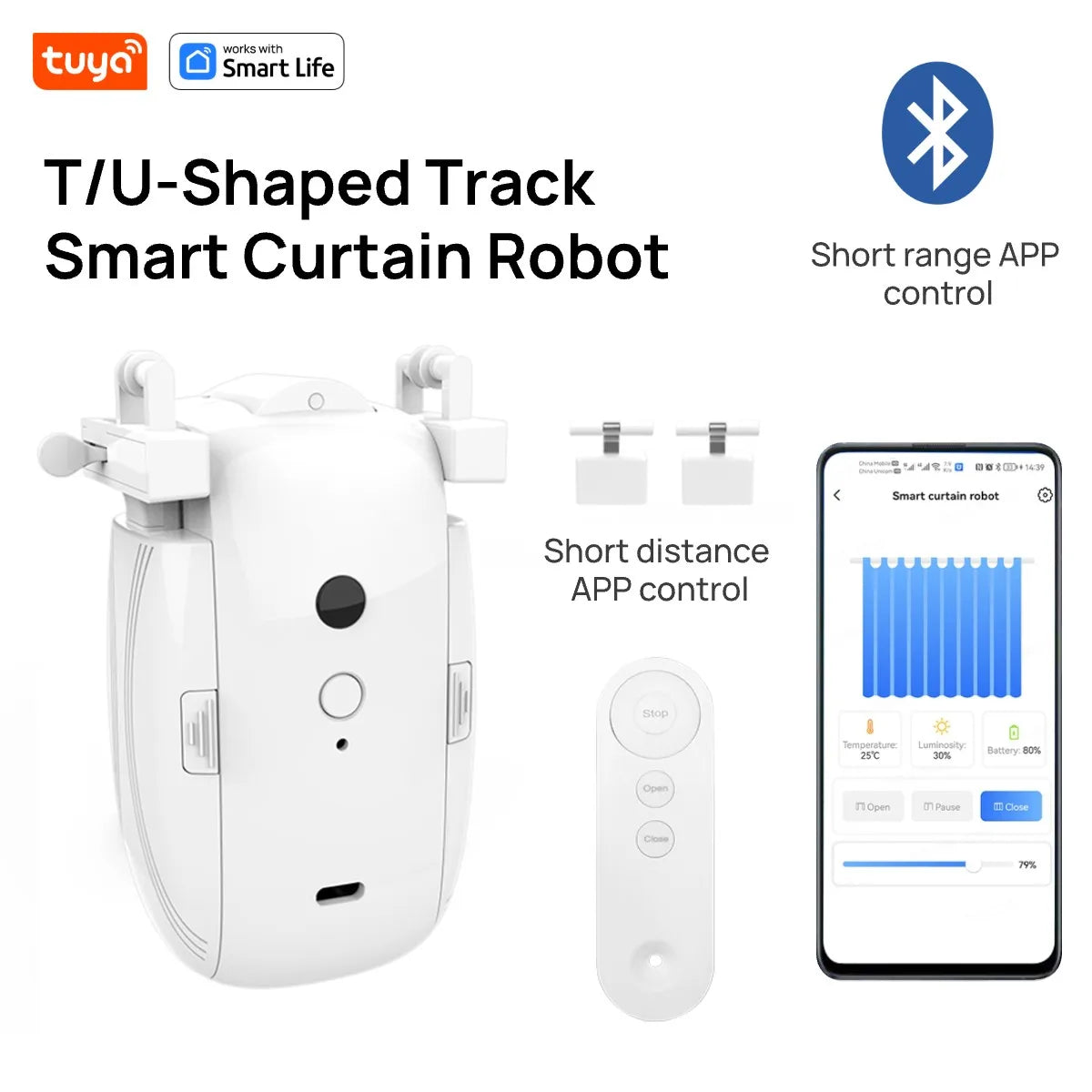 Tuya Smart Curtain Robot with Bluetooth Control &amp; Timed Features 1pcTU With Remote