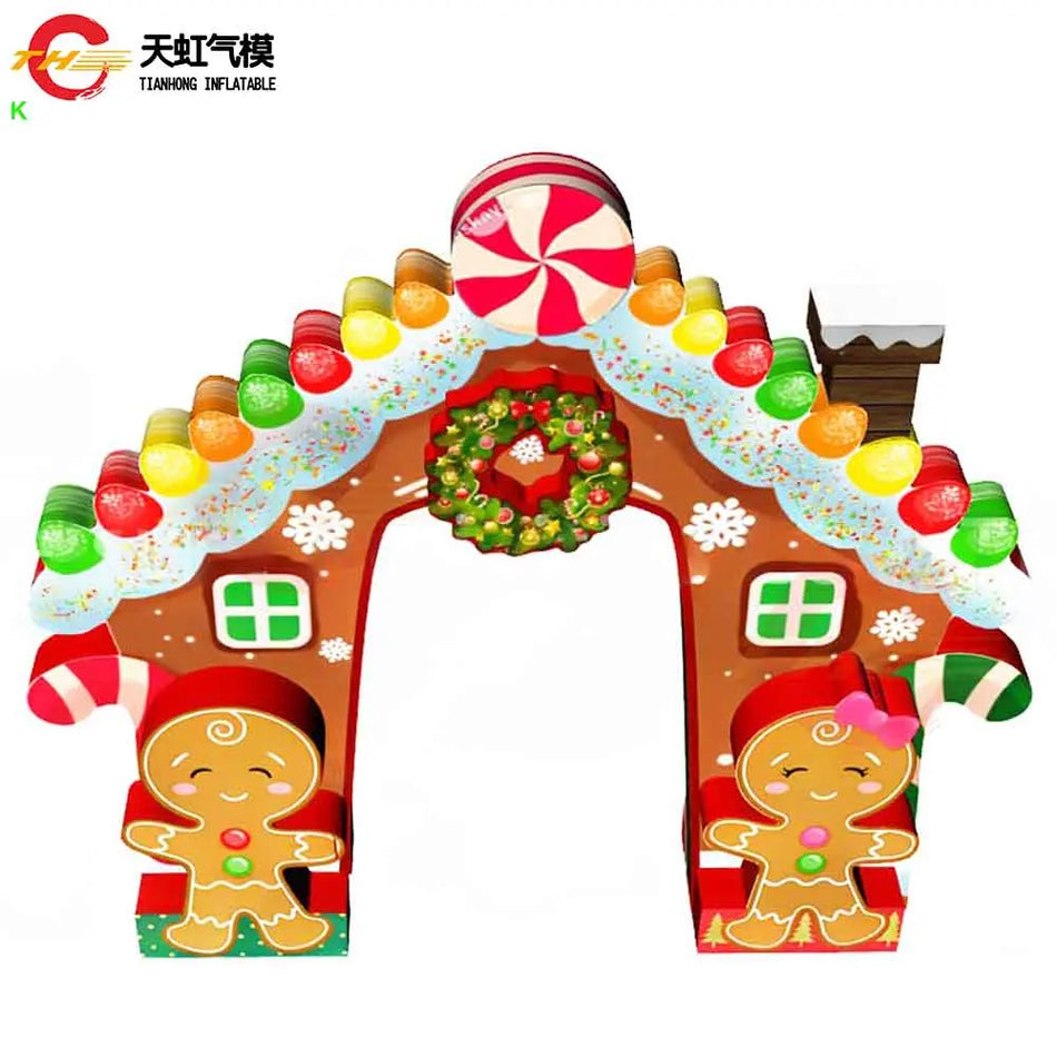 Φουσκωτή Πύλη Χριστουγέννων με Αψίδα από Μπισκότο 4μ 5μ Φυσητήρας 6μ