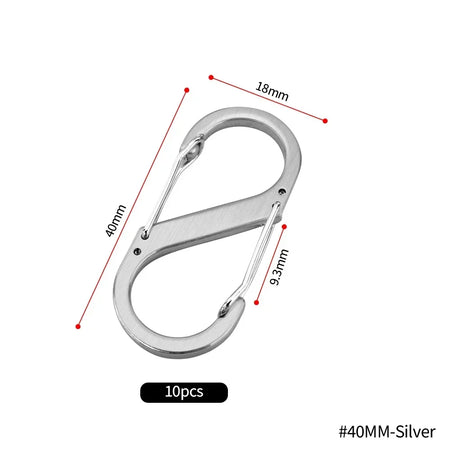 10pcs Mini S-Type Stainless Steel Locking Carabiners for Outdoor and Camping 40MM-Silver(10pcs)