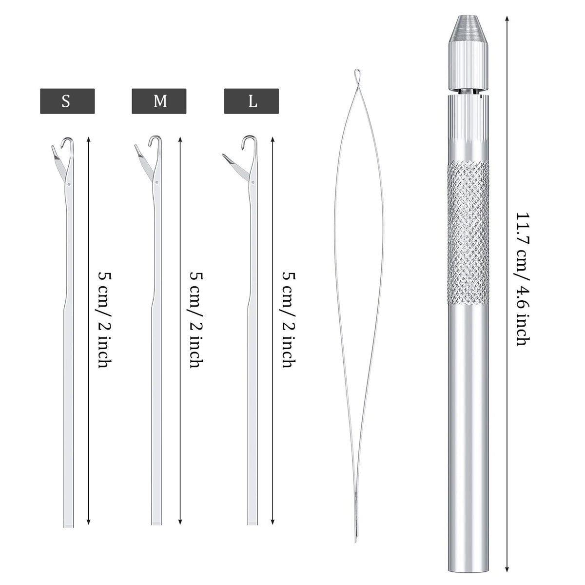 Alloy Hook Needle Wig Making Tool Kit with 3 Hooks &amp; 1 Loop