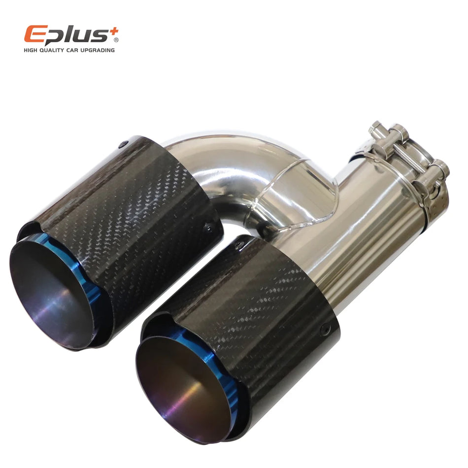 Carbon Fiber Muffler Tip H Shape Double Exit Exhaust, Universal Stainless Blue