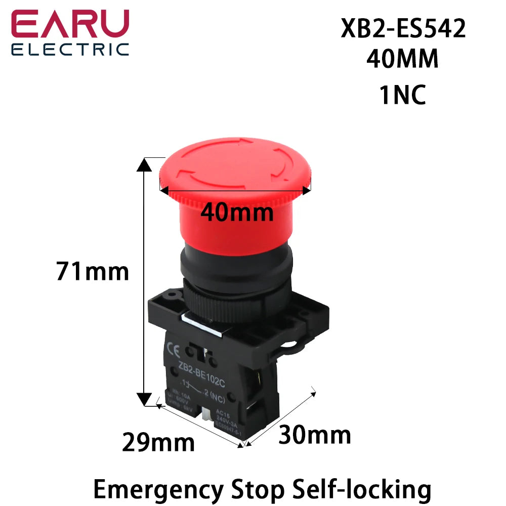 22mm Emergency Stop Red Mushroom Push Button Switch &ndash; Self-Locking Safety Mechanism XB2-ES542
