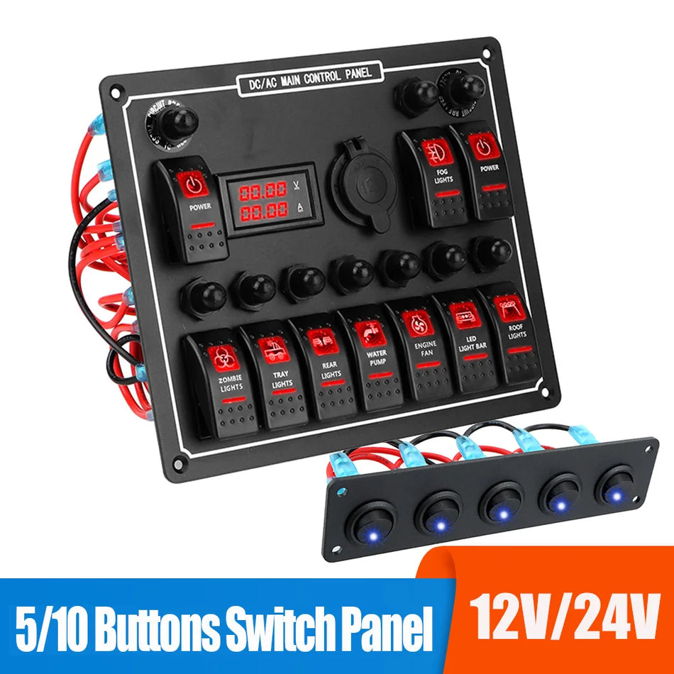 24V 12V Transporto Jungiklio Pultas Su LED Šviesomis, 5/10 Mygtukų, ABS PC Aliuminis