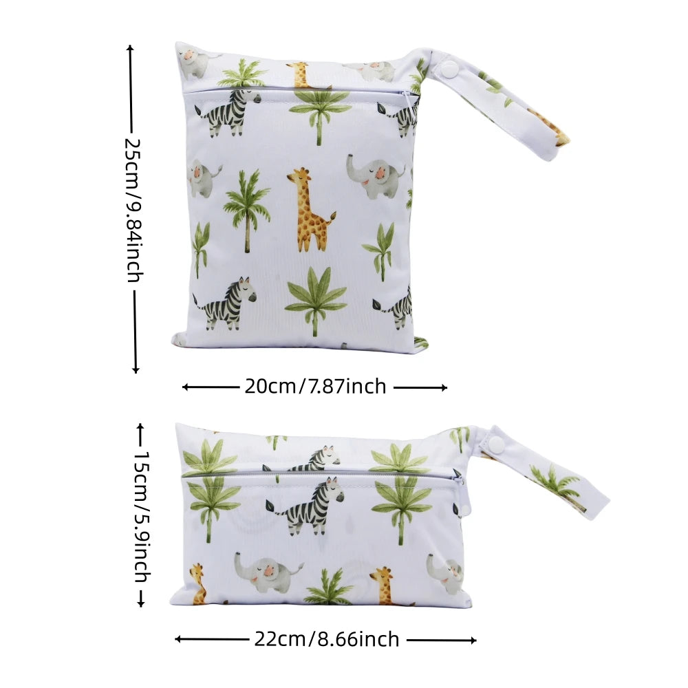 Cartoon Print Reusable Wet/Dry Nappy Bag Set