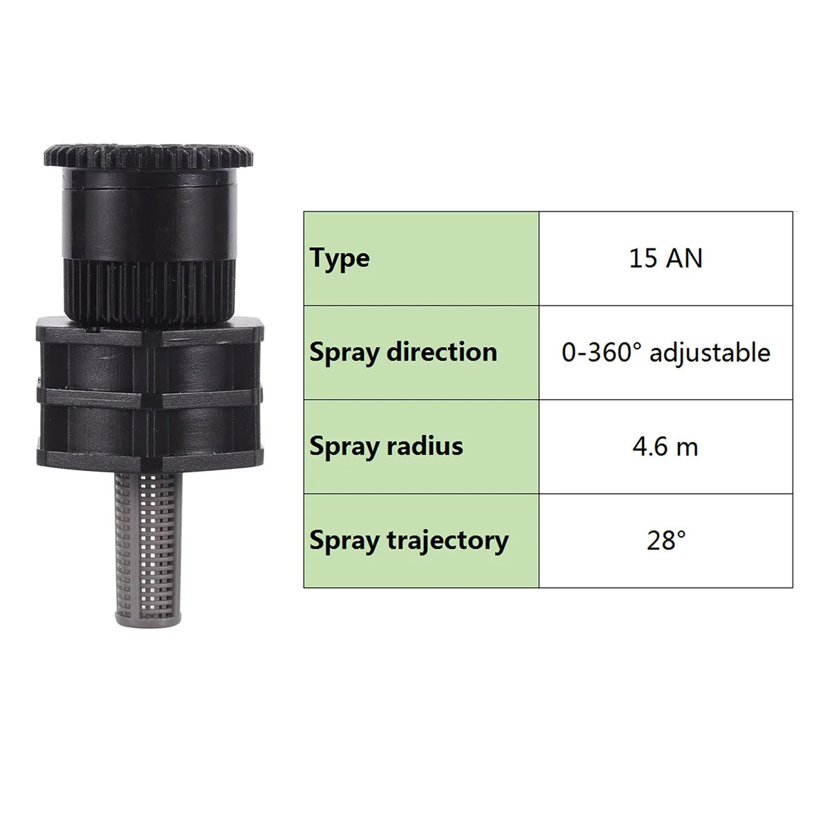 360&deg; Adjustable Popup Watering Sprinkler Nozzle for Efficient Garden Irrigation 15AN With Connector