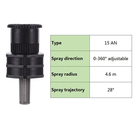 360&deg; Adjustable Popup Watering Sprinkler Nozzle for Efficient Garden Irrigation 15AN With Connector