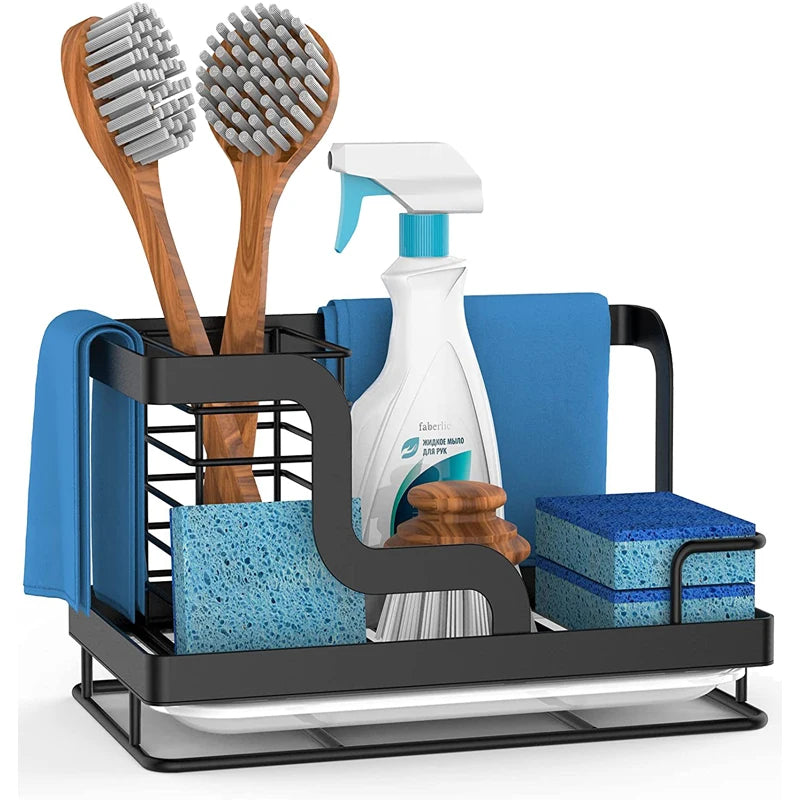 Стоманена мивка с отводнител, стойка за кран и съхранение за гъби