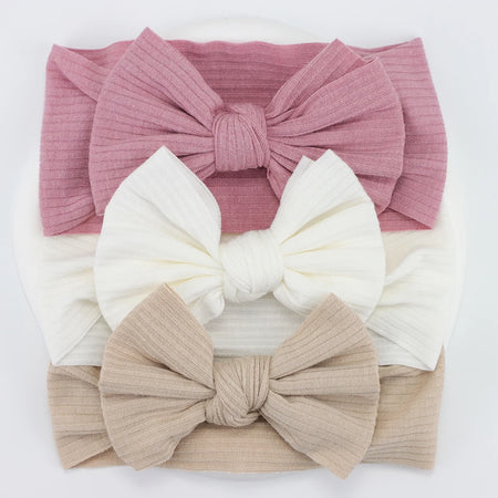 Knit Baby Headband Set - 3 Soft Nylon Bows for Infant Girls