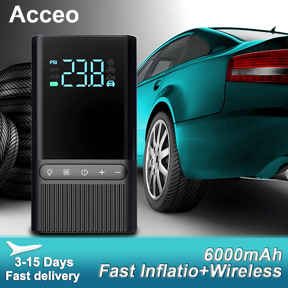 ACCEO 6000mAh Portable Tire Inflator &ndash; Fast Inflation LED