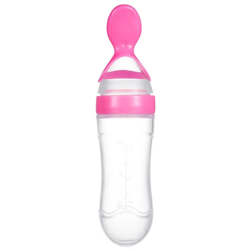 Multifunctional Silicone Squeeze Feeding Spoon for Babies Pink