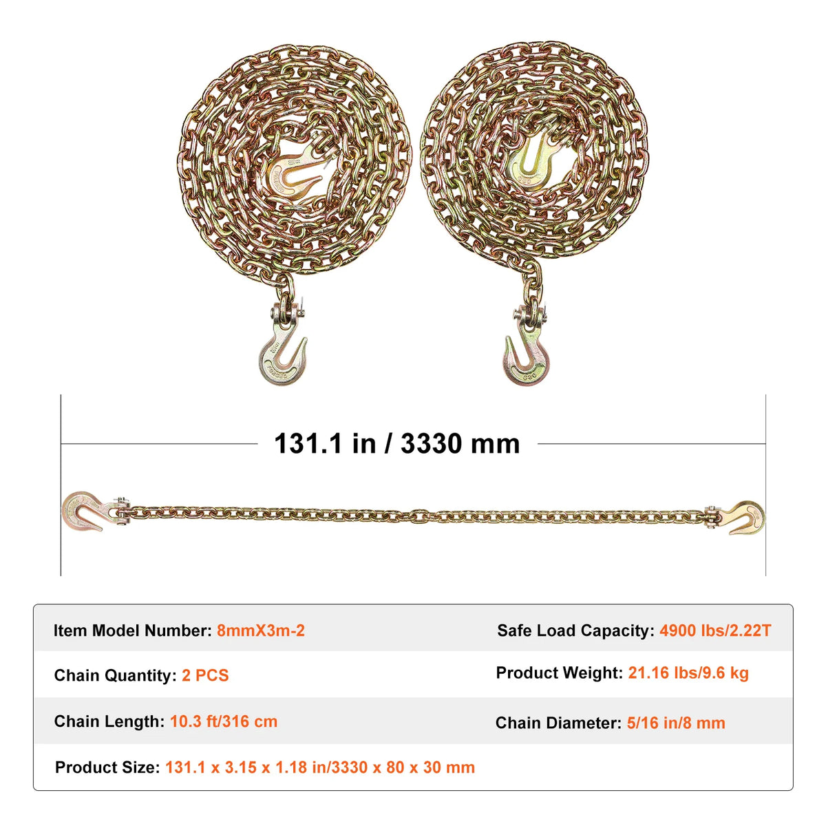 SucceBuy 2 Pack G80 Transport Binder Chain &ndash; Heavy Tow Chain 0.3125inch / GERMANY