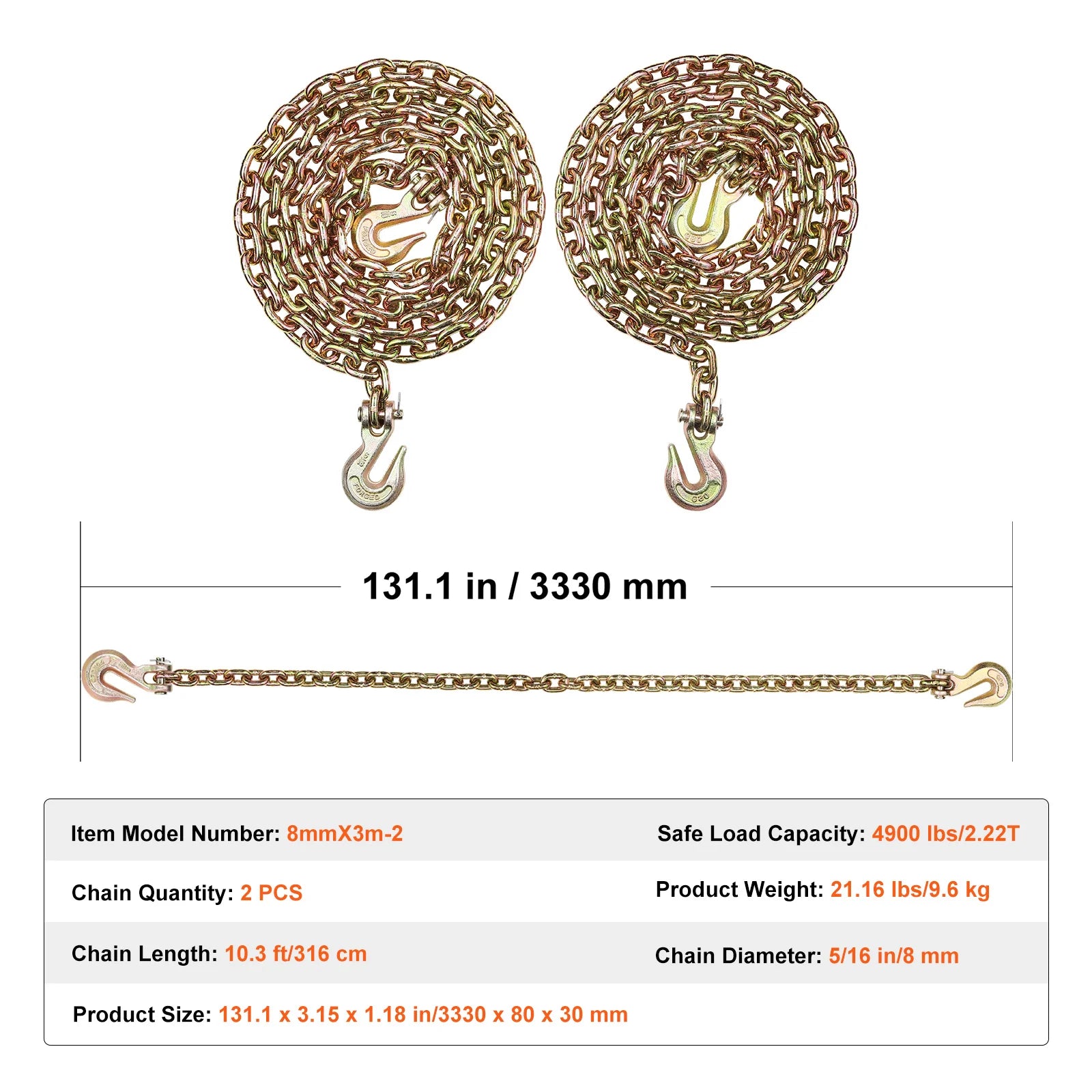 SucceBuy 2 Pack G80 Transport Binder Chain &ndash; Heavy Tow Chain 0.3125inch / GERMANY