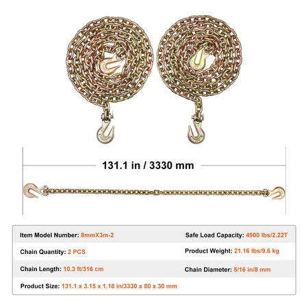 SucceBuy 2 Pack G80 Transport Binder Chain &ndash; Heavy Tow Chain 0.3125inch / GERMANY