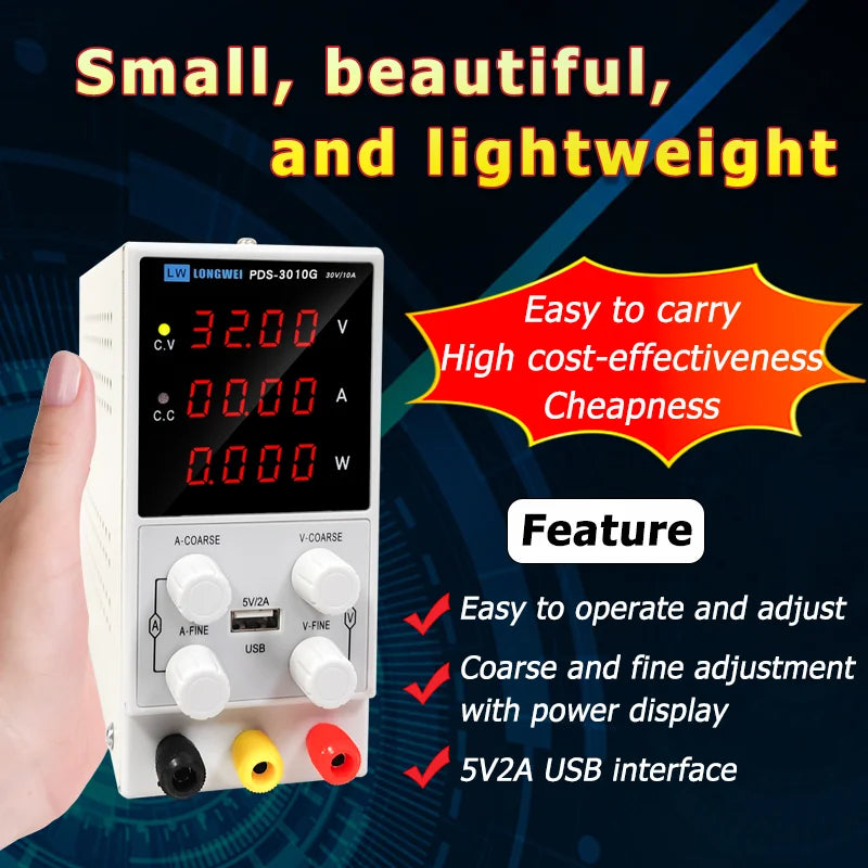 Longwei PDS-3010G - Adjustable 0-30V 10A Lab Bench Power