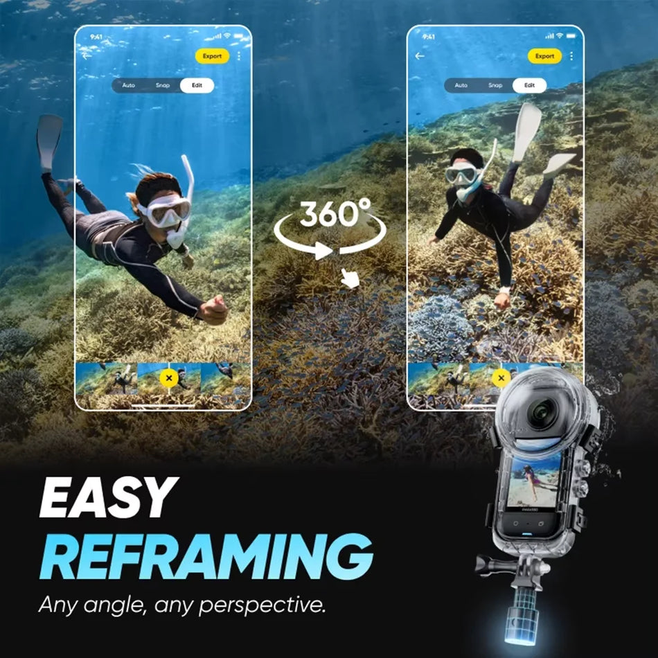 Invisible Dive Case for Insta360 X5 - 60m/197ft Waterproof Housing