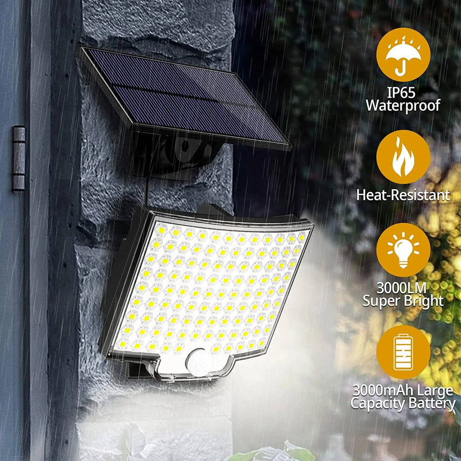 106LED Solar Light Outdoor Waterproof with Motion Sensor Floodlight Remote Control 3 Modes for Patio Garage Backyard New Package