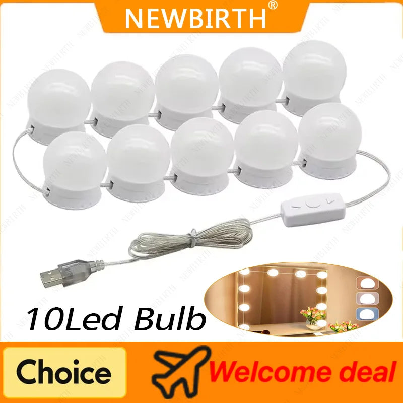 10 Led Detachable Bulbs Makeup Mirror Light Usb Powered Vanity Lamp