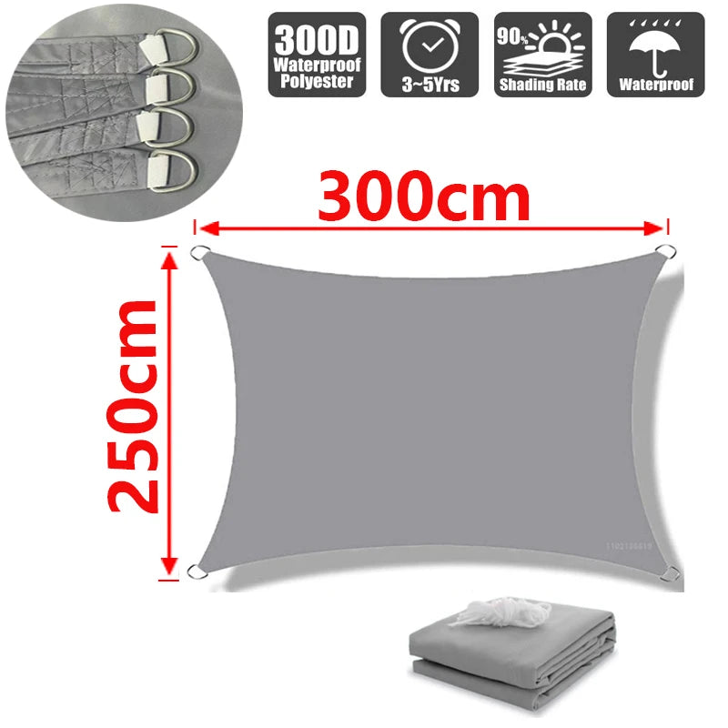 Premium 300D Polyester Waterproof UV-Resistant Outdoor Shade Sail Grey250x300cm