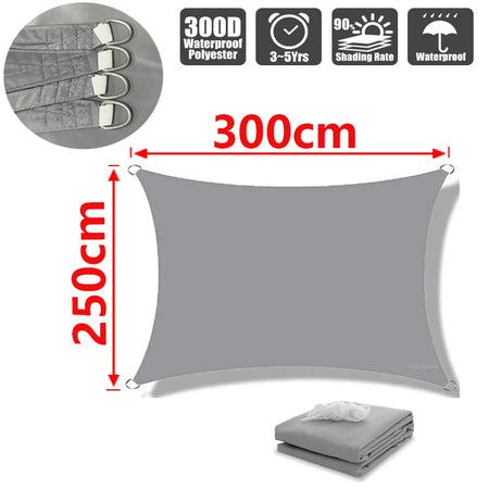 Premium 300D Polyester Waterproof UV-Resistant Outdoor Shade Sail Grey250x300cm