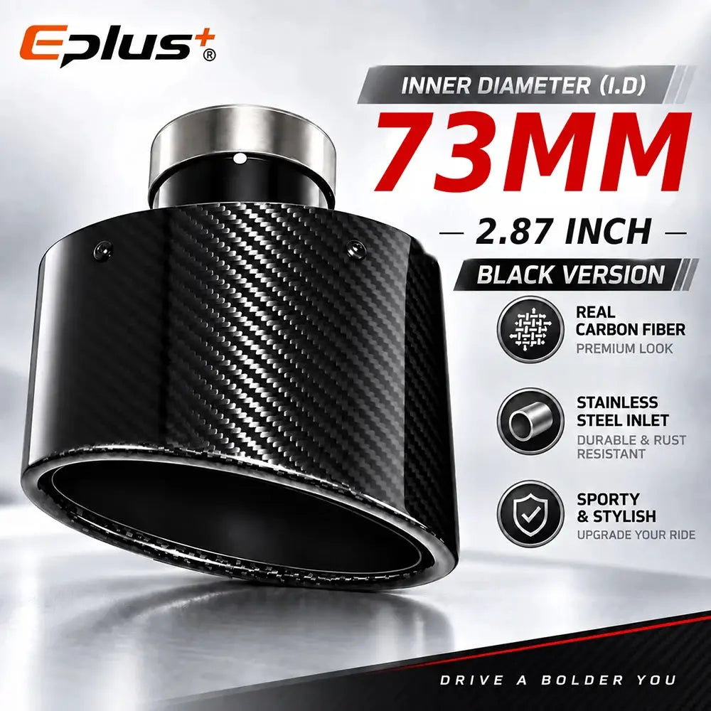 Glossy Oval Carbon Fiber Universal Car Exhaust Muffler Tip Exhaust Pipe Nozzle Decoration Stainless Silver&Black Left and Right by InterCyprus Trading Ltd