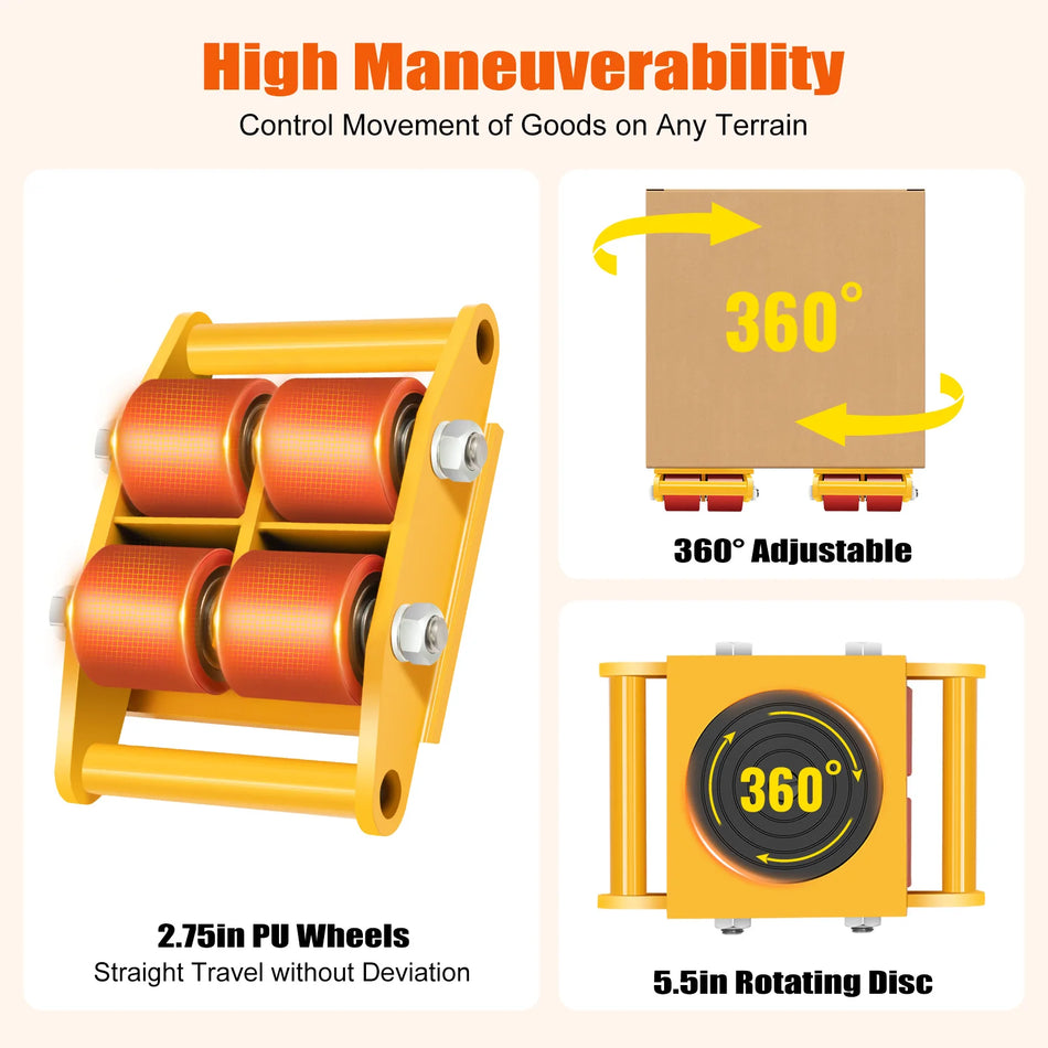 Machinery Mover 6T – Four PU Wheels And Rotating Disc