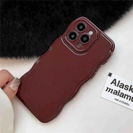 Korean Air Cushion Wave Gorgeous Wine Red iPhone Case - Shockproof &amp; Soft Cover for iPhone 11-16