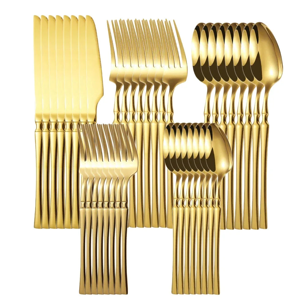 KNGZI Stainless Steel Dinnerware Set &ndash; Eco-Friendly and Dishwasher Safe Gold / 30pcs